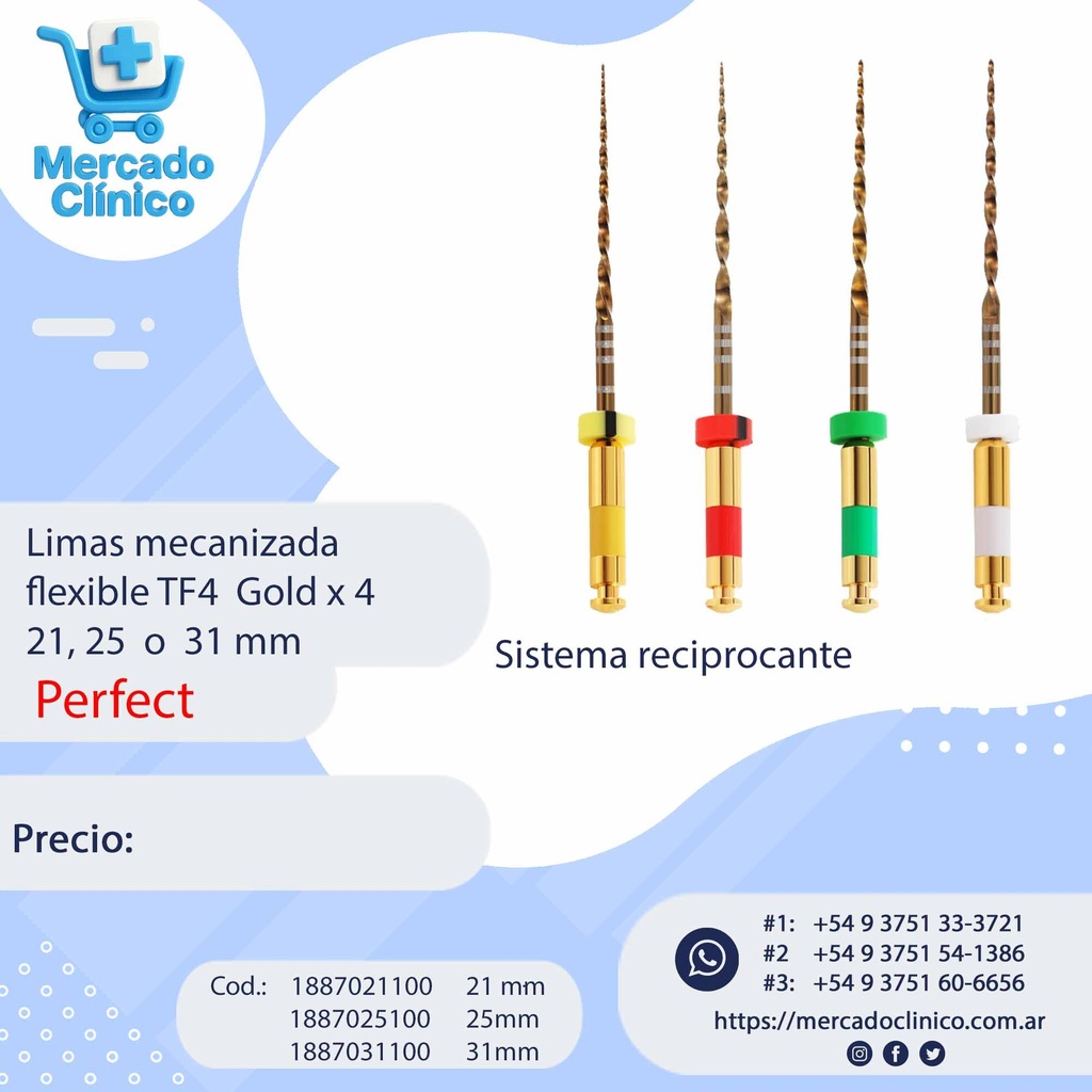 Limas mecanizada  flexible TF4  Gold x 4  (#20-#25-#35-#45) - Perfect