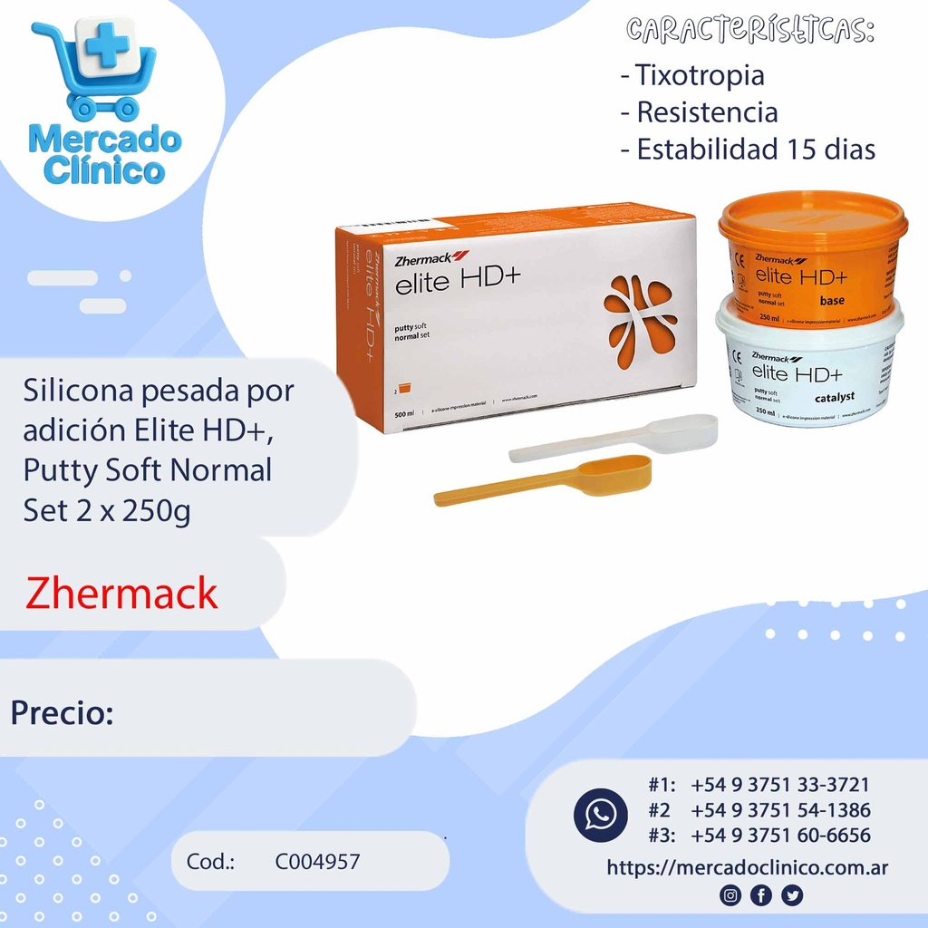 Silicona pesada por adición Elite HD+, Putty Soft Normal Set 2 x 250g - ZHERMACK