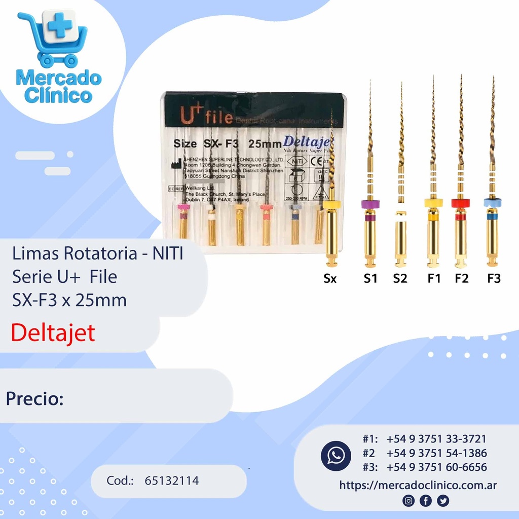 Limas Rotatoria - NITI Serie U+  File SX-F3 x 25mm  - Deltajet