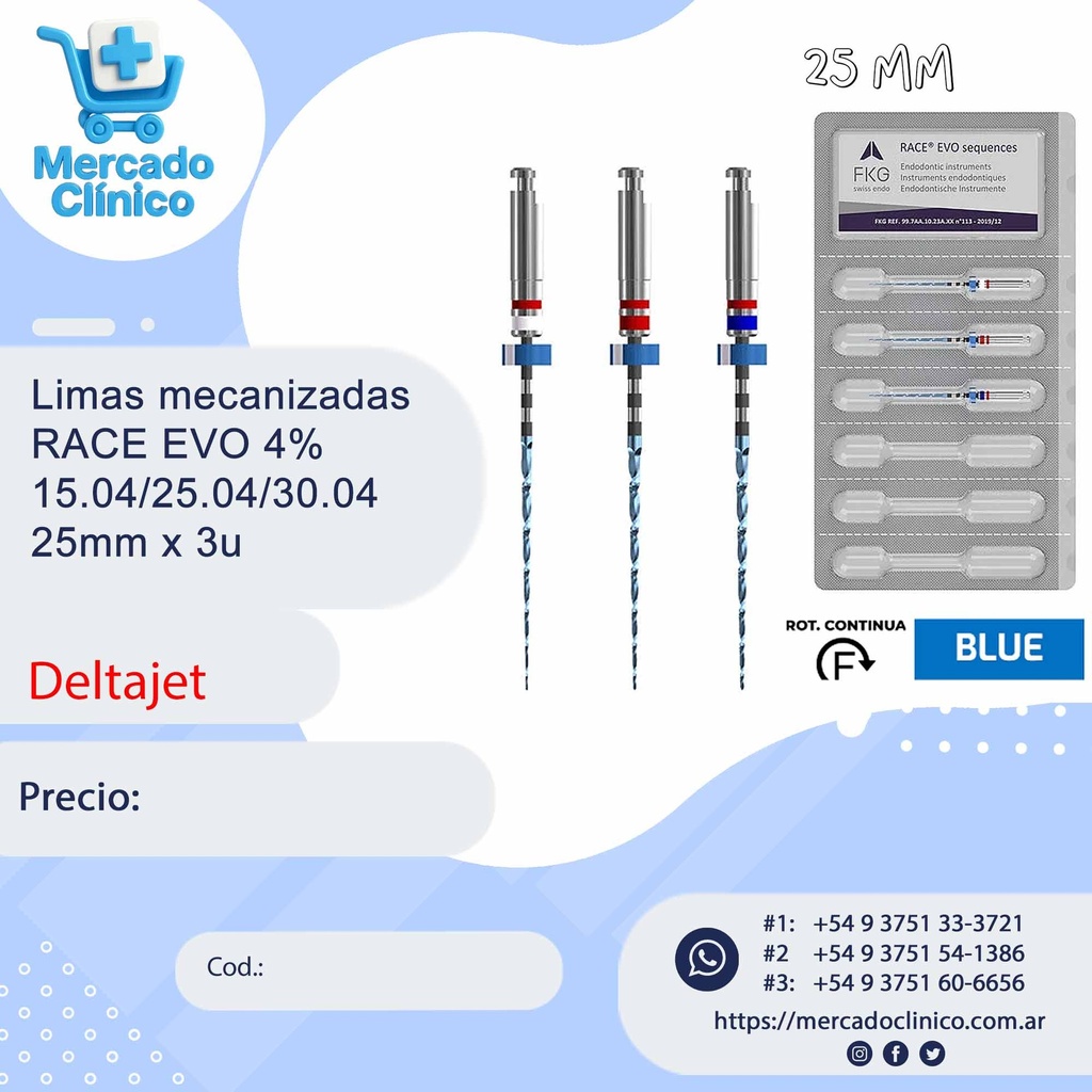 Limas mecanizadas  RACE EVO 4%  15.04/25.04/30.04  25mm x 3u - FKG