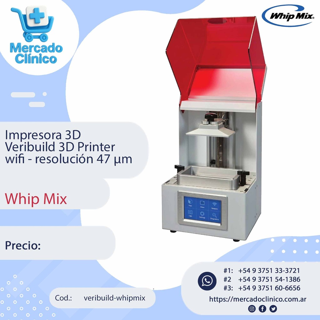Impresora 3D Veribuild 3D Printer wifi - resolución 47 µm - Whip Mix