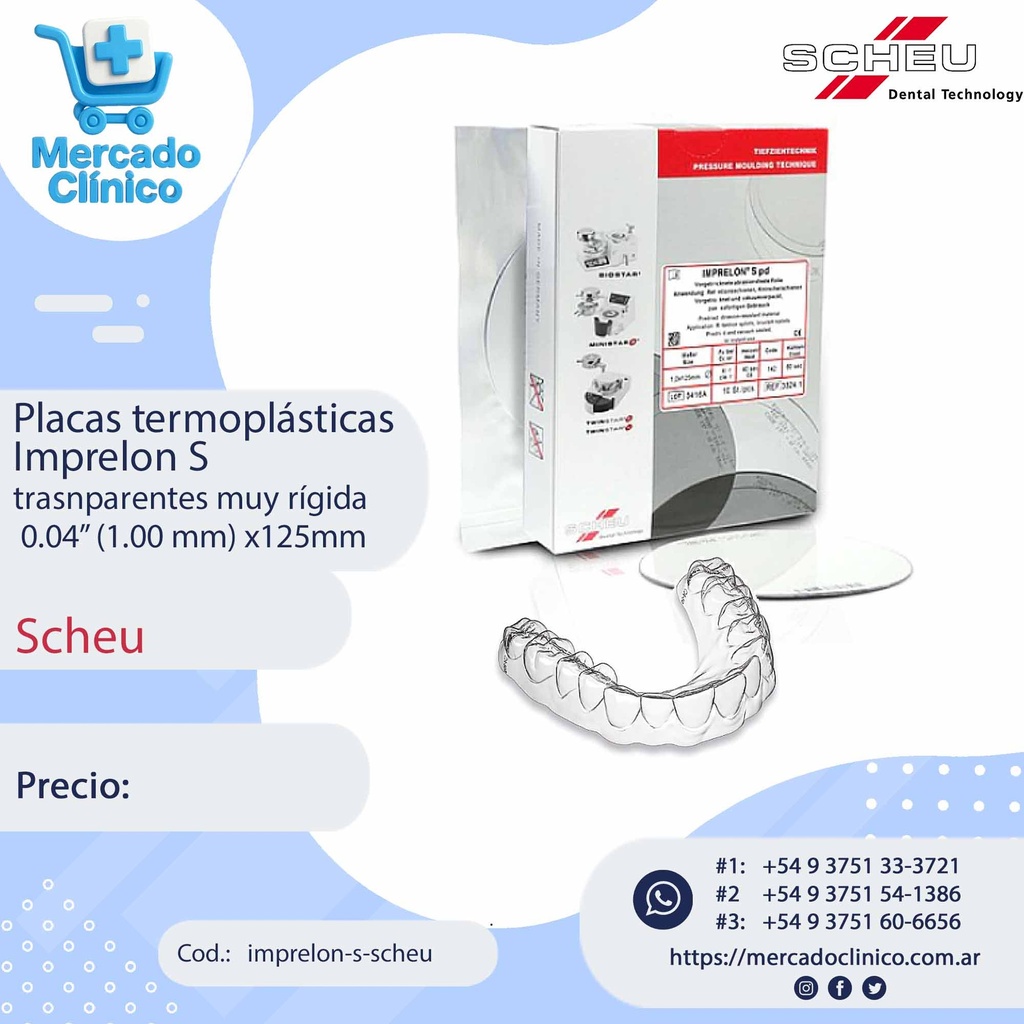 Placas para contensión  Imprelon S  transparentes muy rígida  0.04” (1.00 mm) x125mm - Scheu