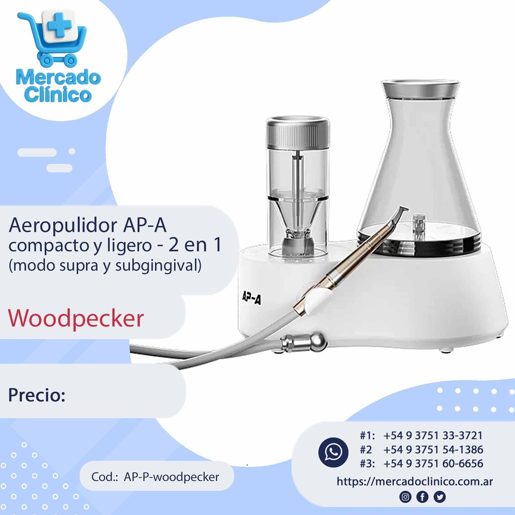 Aeropulidor AP-A compacto y ligero - 2 en 1 (modo supra y subgingival) -Woodpecker