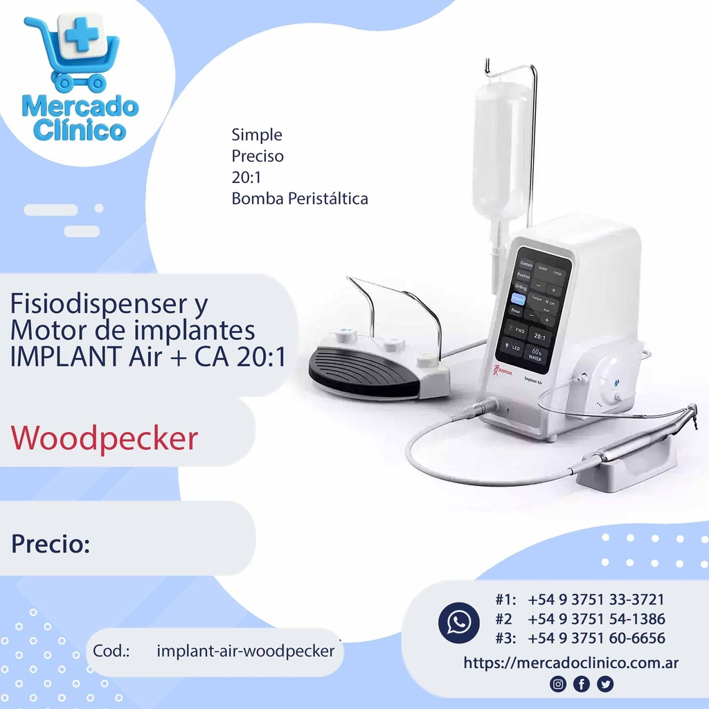 Fisiodispenser y Motor de implantes  IMPLANT Air + CA 20:1 - Woodpecker