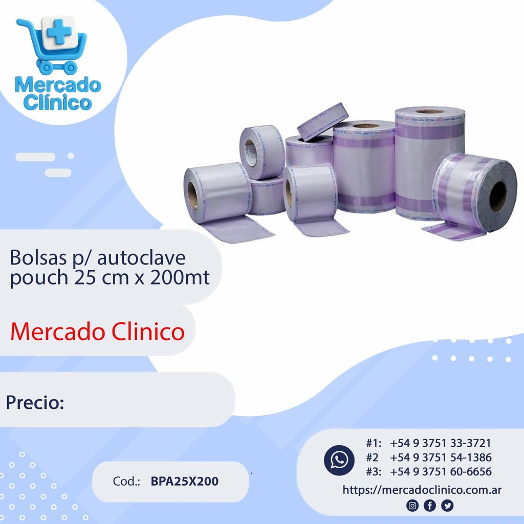 Bolsas p/ autoclave pouch 25 cm x 200mt - 