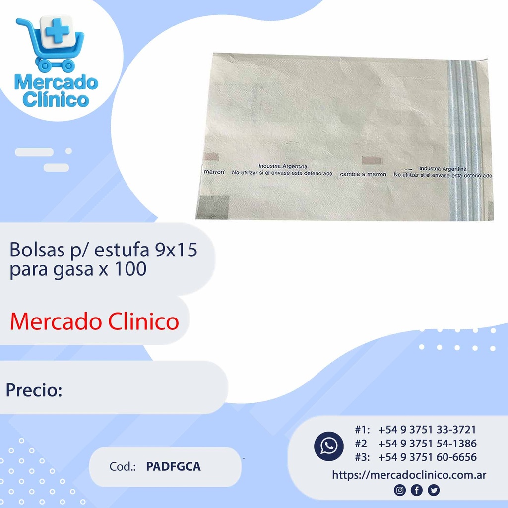 Bolsas p/ estufa 9x15 para gasa x 100 - 