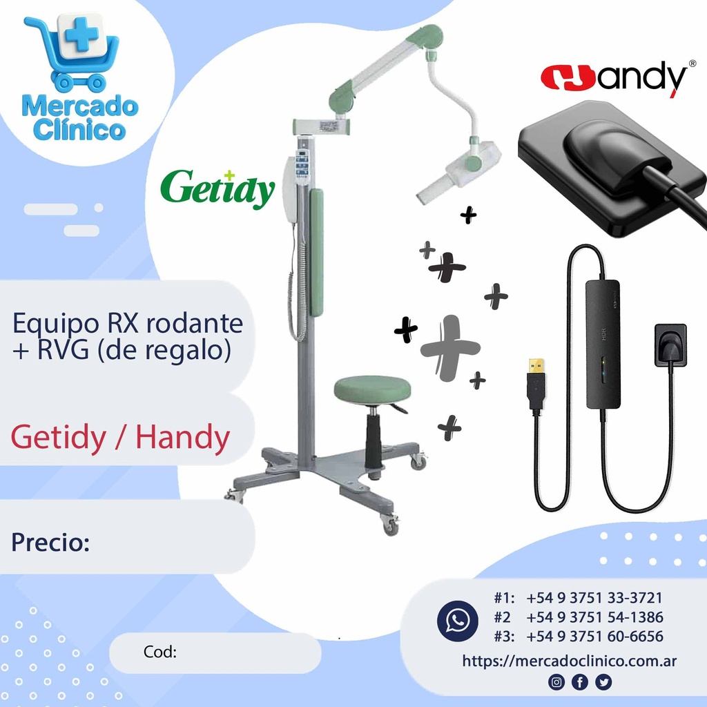 Equipo de Rayos RODANTE - Getidy + Radiovisogra HANDY RVG HDR-500 de regalo 