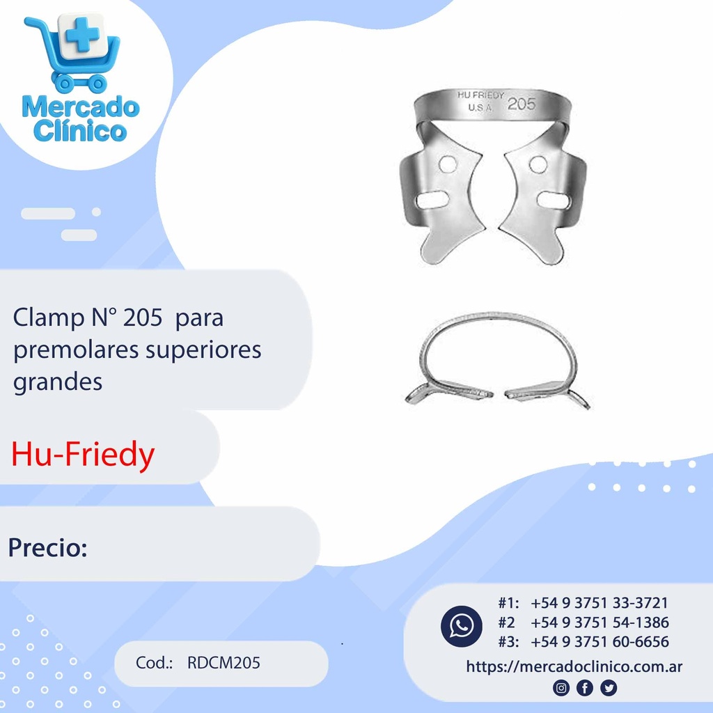 Clamp N° 205  para premolares superiores grandes - Hu-Friedy