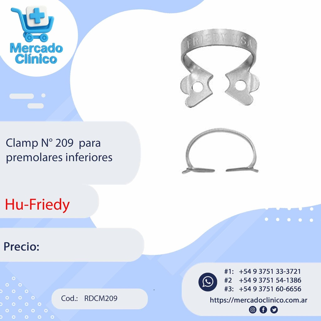 Clamp N° 209  para premolares inferiores - Hu-Friedy