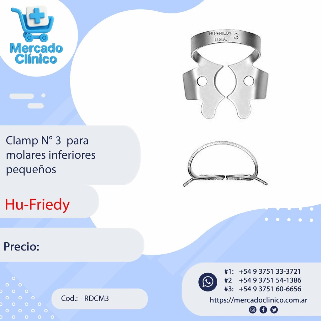 Clamp N° 3  para molares inferiores pequeños - Hu-Friedy