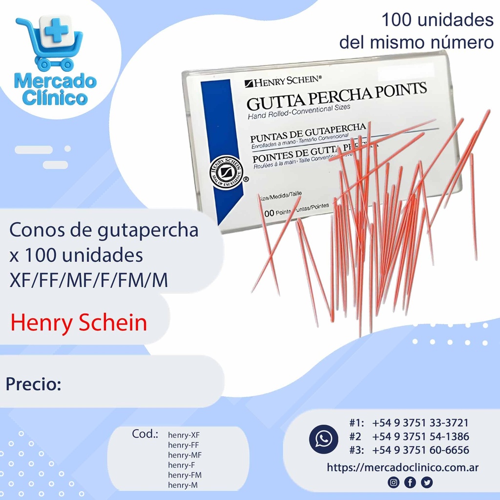 Cono de gutapercha - x 100 unidades - Henry Schein