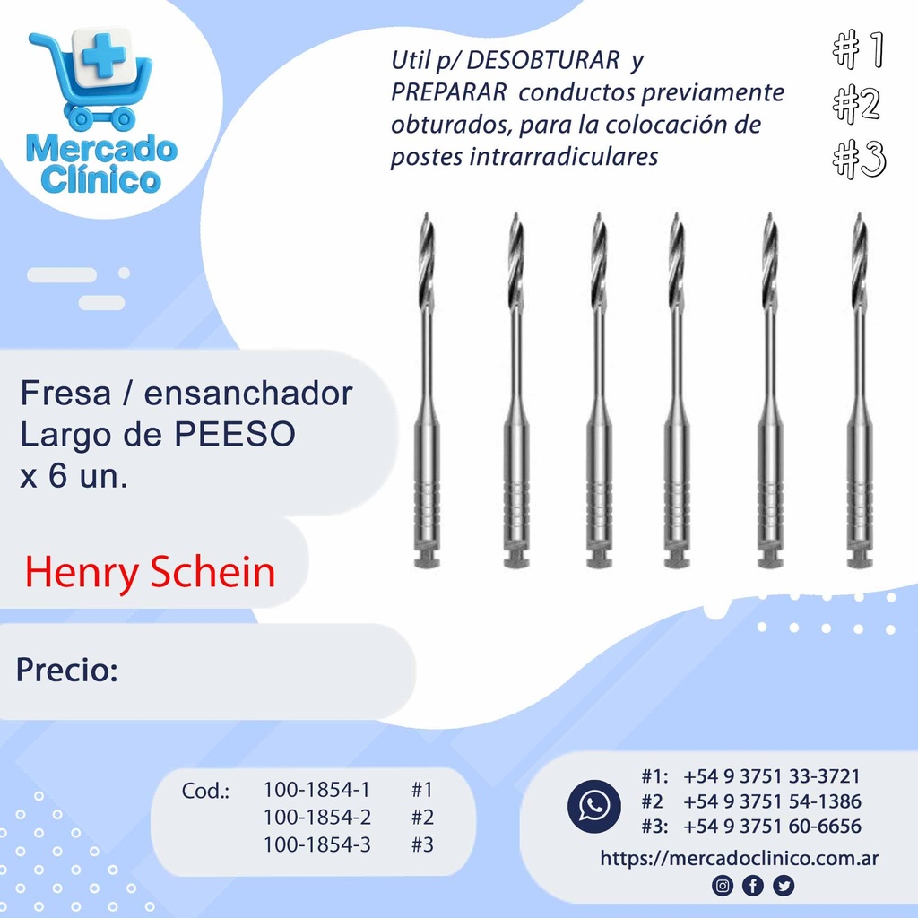 Fresa / ensanchador Largo de Peeso x 6 unidades - Henry Schein