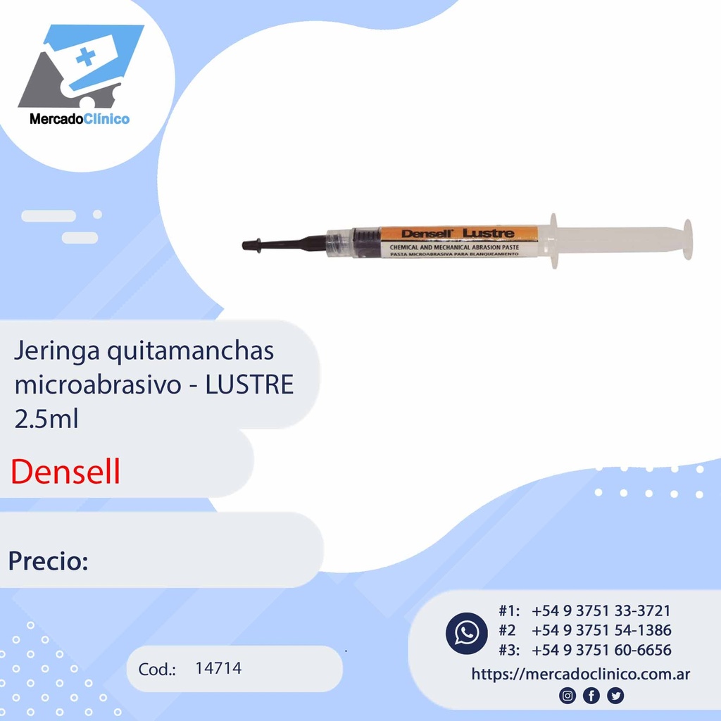 Jeringa quitamanchas microabrasivo - LUSTRE 2.5ml - Densell