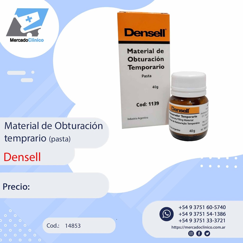 Material restaurador / Obturador temporario - Pasta Densell
