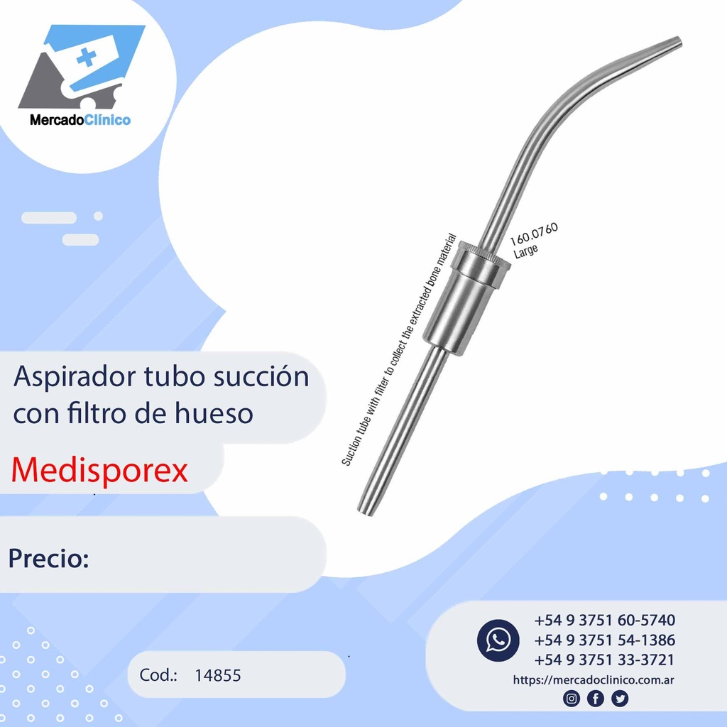 Aspirador Tubo Succión con filtro de hueso - Medisporex