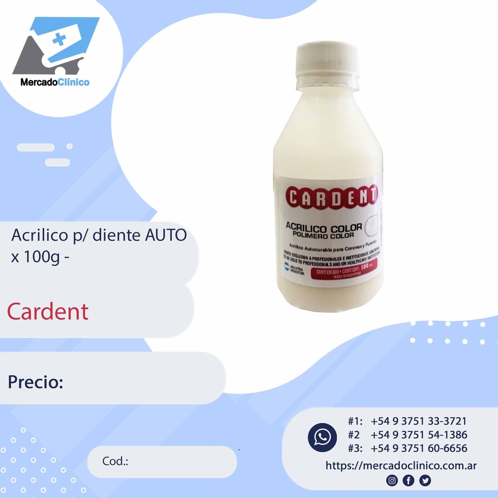 Acrilico p/ diente x 100g - Cardent