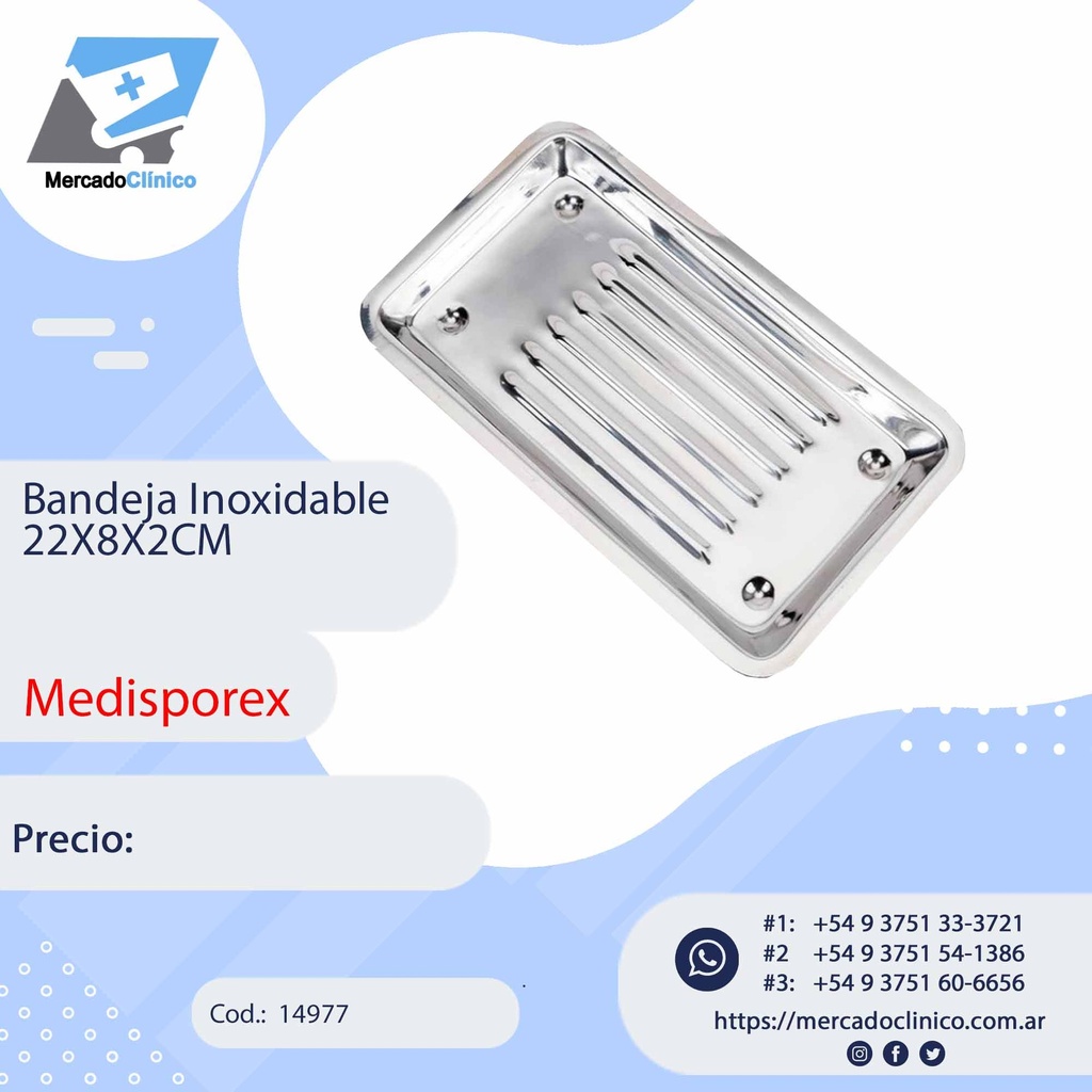 Bandeja Inoxidable  22X8X2CM - MEDISPOREX