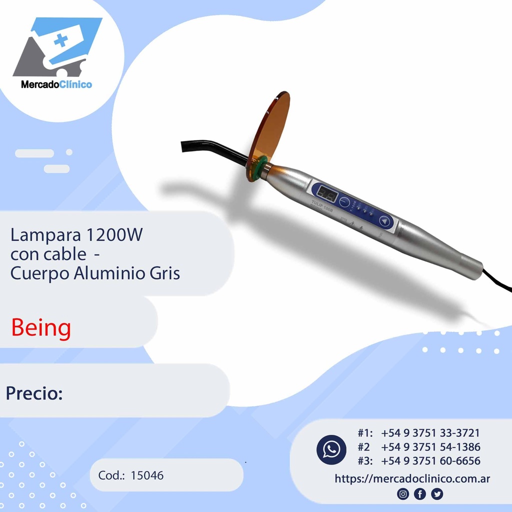 Lampara 1200W  con cable  -  Cuerpo Aluminio Gris - Being