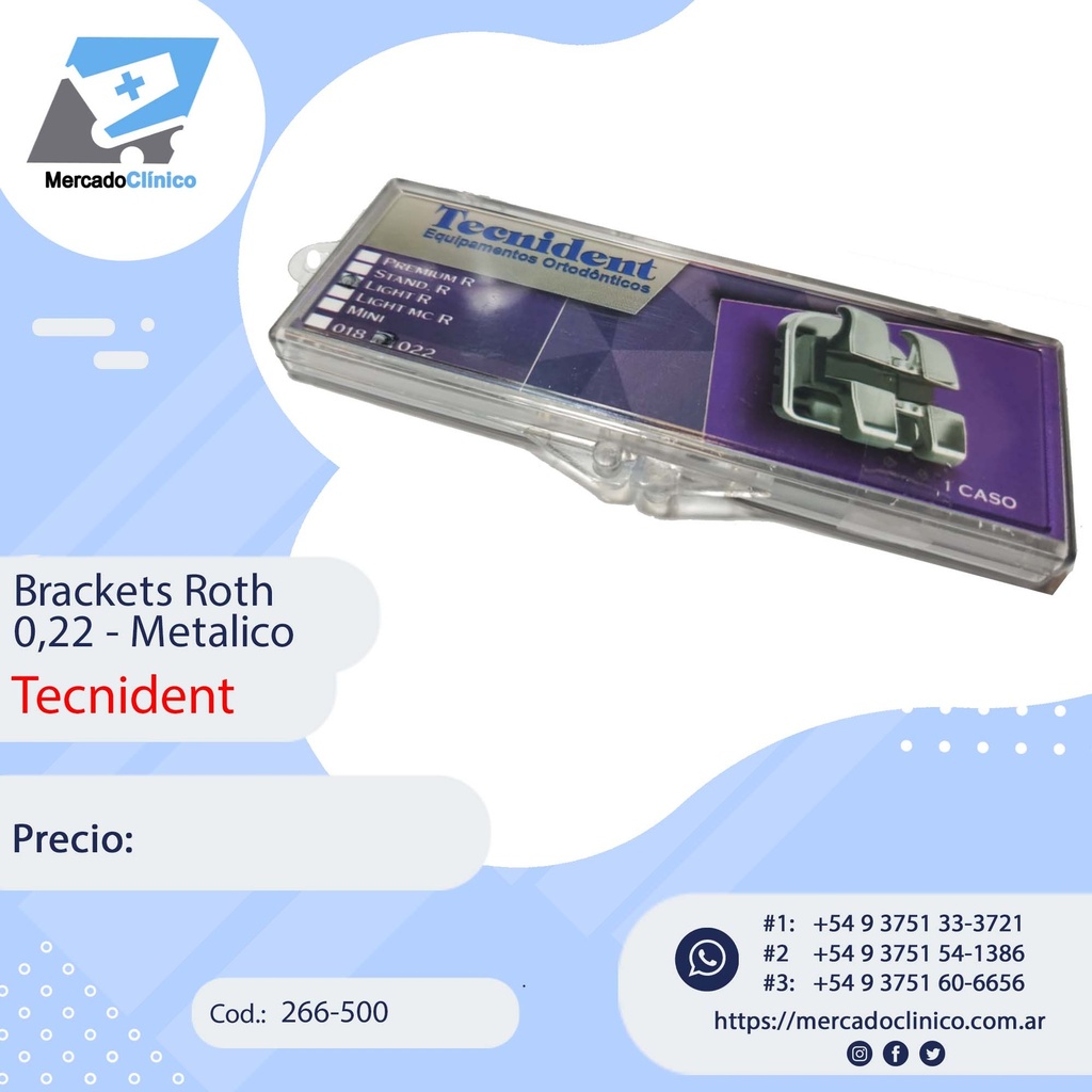Brackets Roth Light 0,22 - Monoblock - x 1 CASO - Tecnident - 266-500