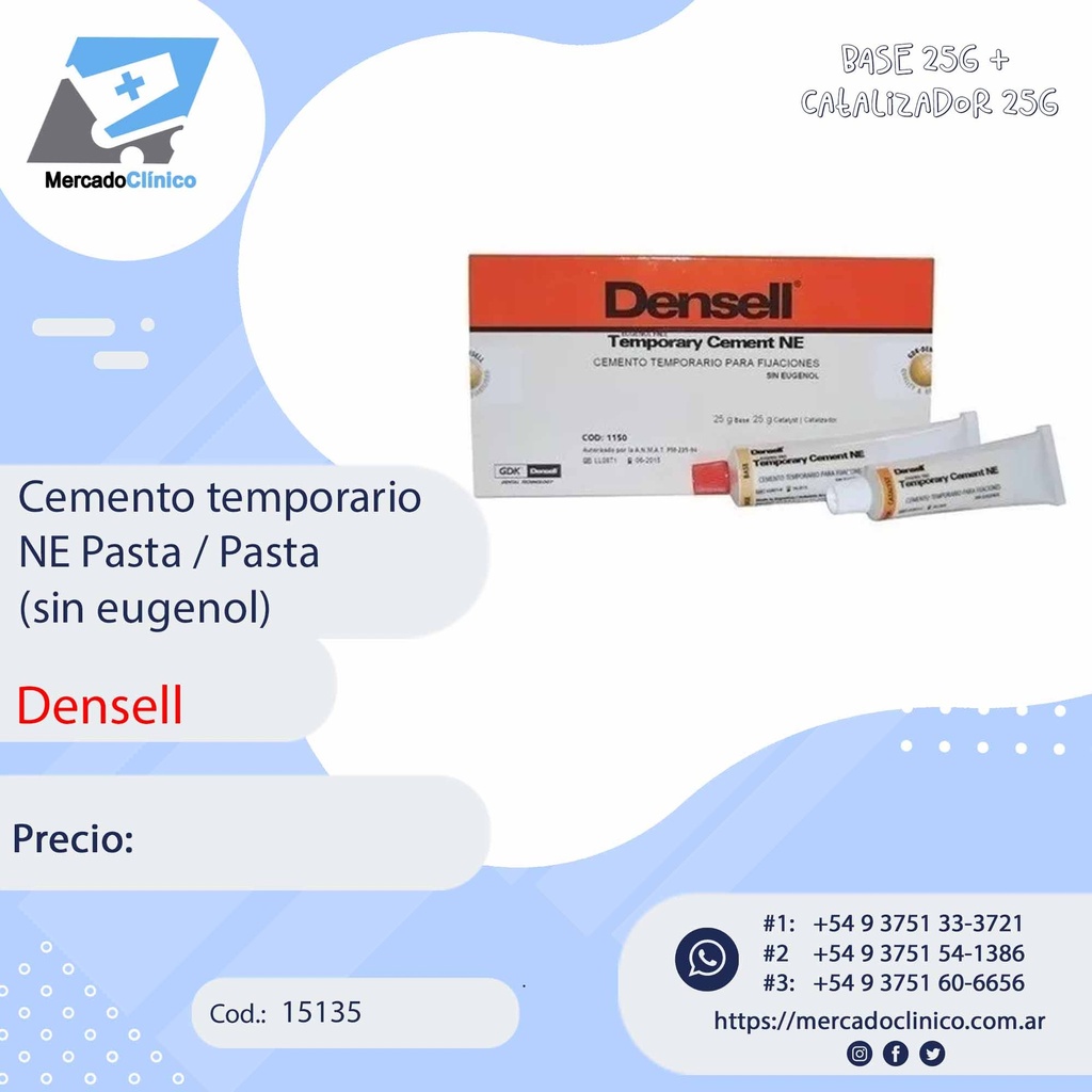 Cemento temporario NE Pasta / Pasta (sin eugenol) - DENSELL