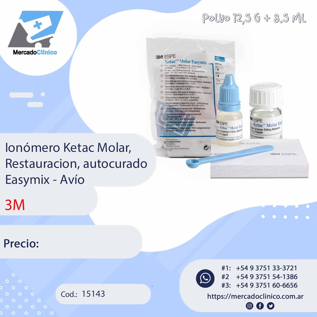 Ionómero Ketac Molar,  Restauracion, autocurado Easymix - Avío -3M