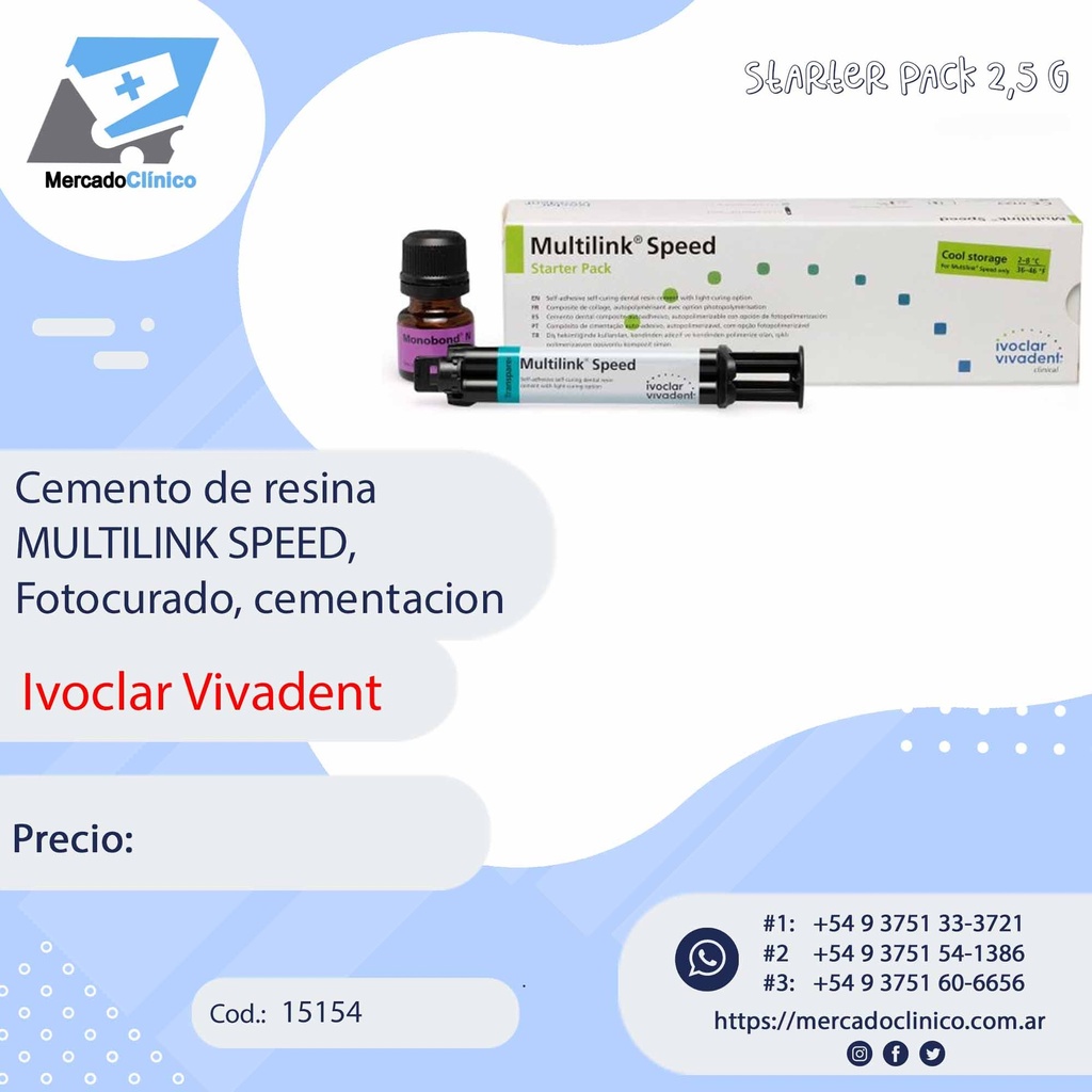 Cemento de resina  MULTILINK SPEED, Fotocurado, cementacion - IVOCLAR VIVADENT