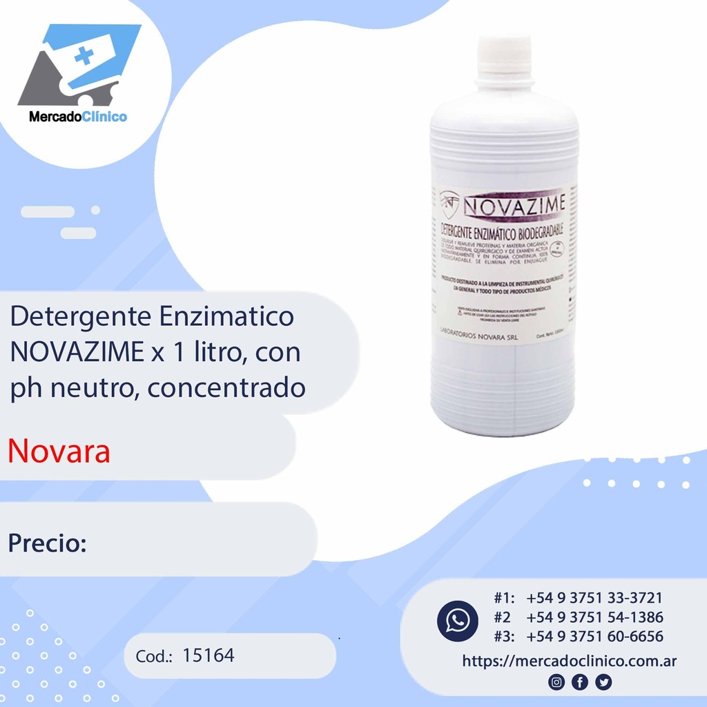 Detergente Enzimatico NOVAZIME x 1 litro, con ph neutro, concentrado - Novara