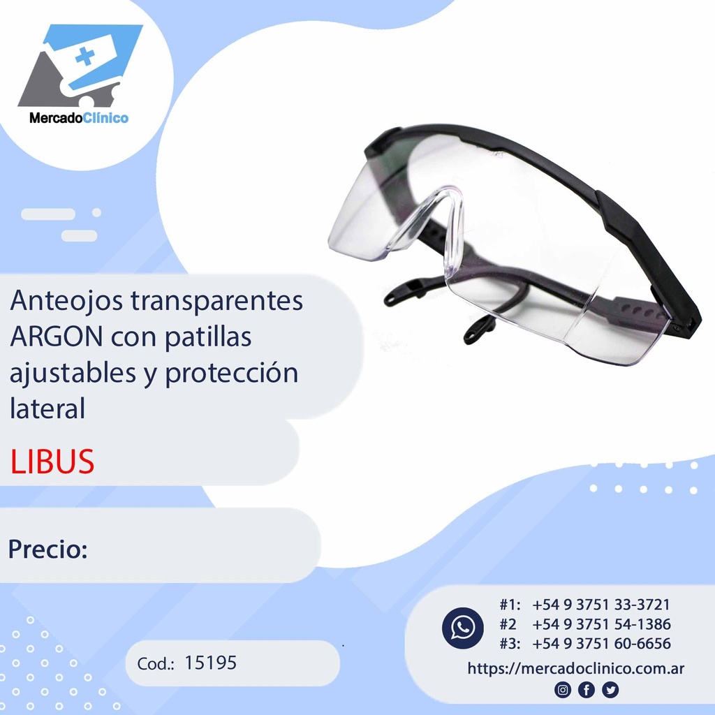 Anteojos transparentes  ARGON con patillas  ajustables y protección lateral - LIBUS