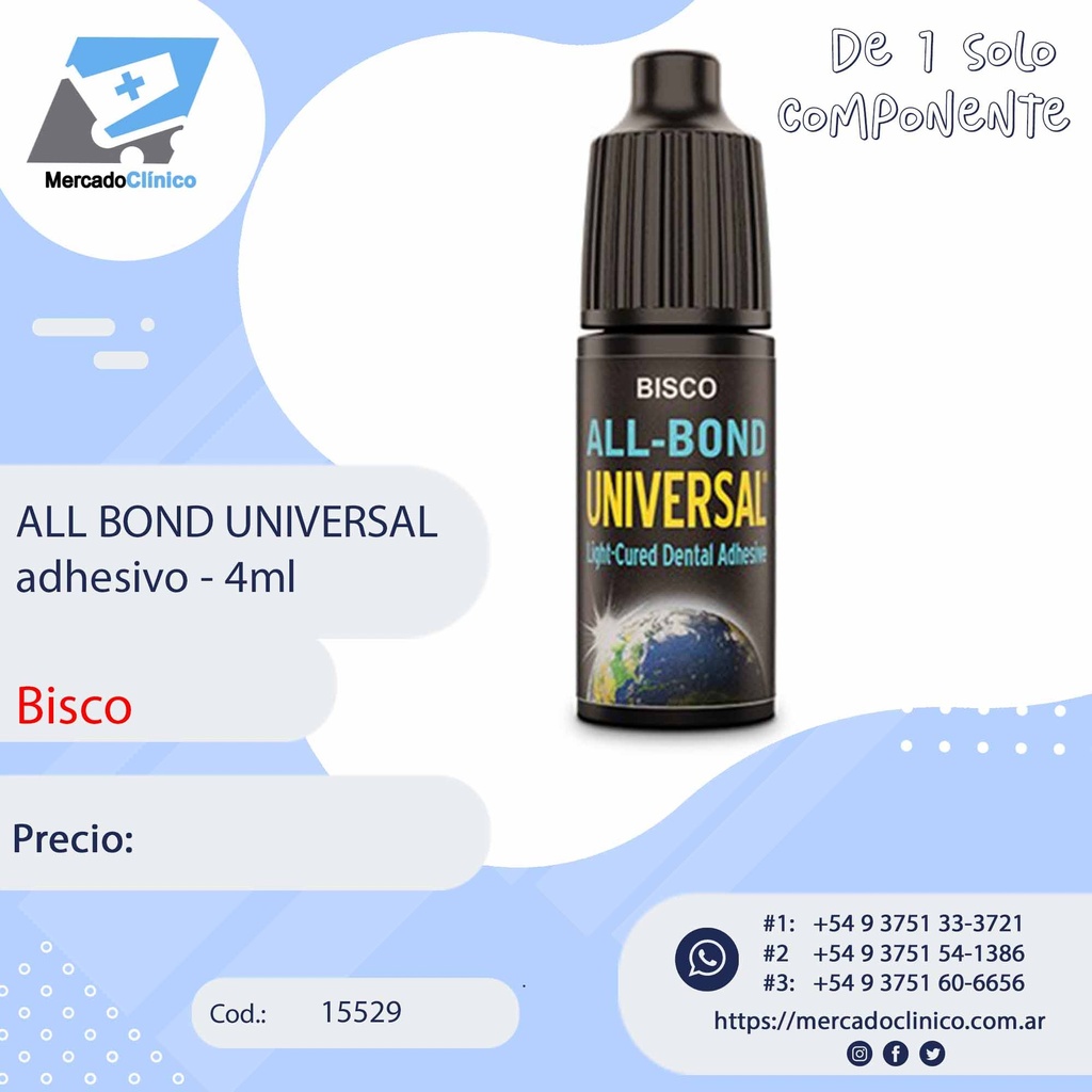 Adhesivo ALL BOND UNIVERSAL dental fotopolemizable de un solo componente (4ml) - BISCO