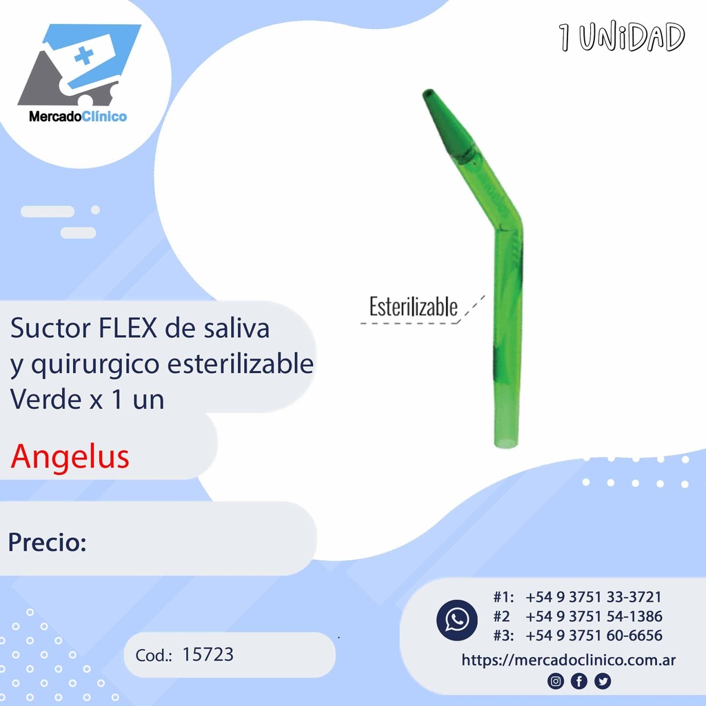 Suctor FLEX de saliva y quirurgico esterilizable verde - 1 un- ANGELUS
