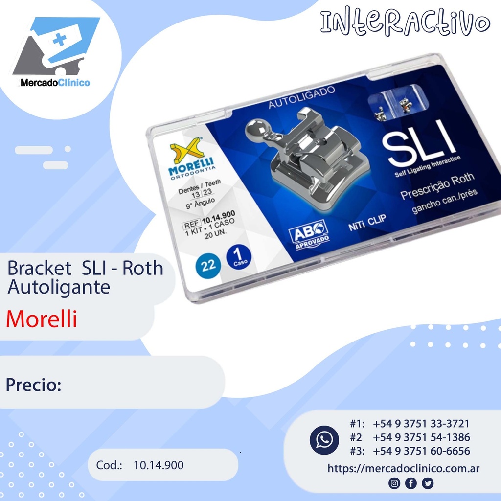 Bracket SLI Autoligante Roth 0,22  (sistema autoligado interactivo) 10.14.900 - Morelli