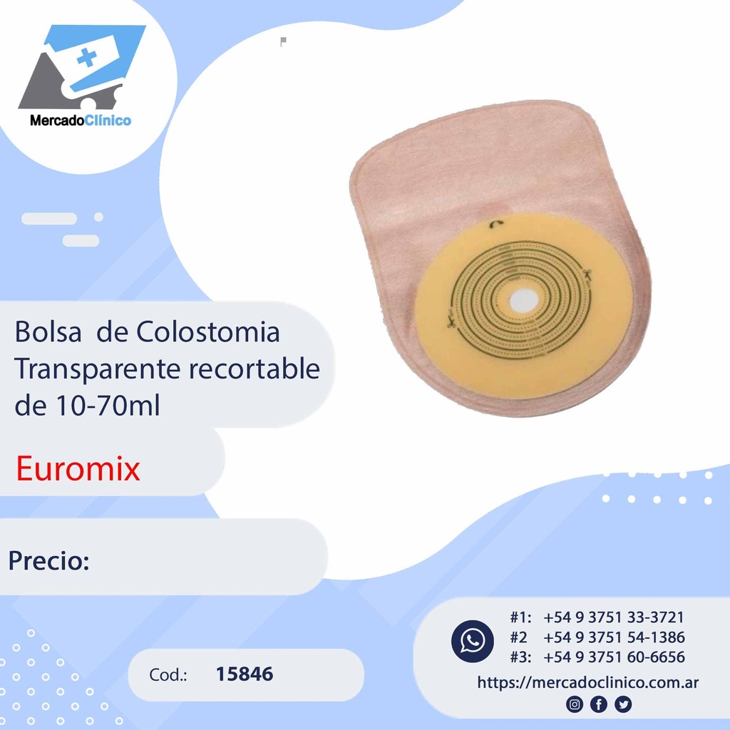 Bolsa de Colostomia transparente recortable de 10-70mm - EUROMIX