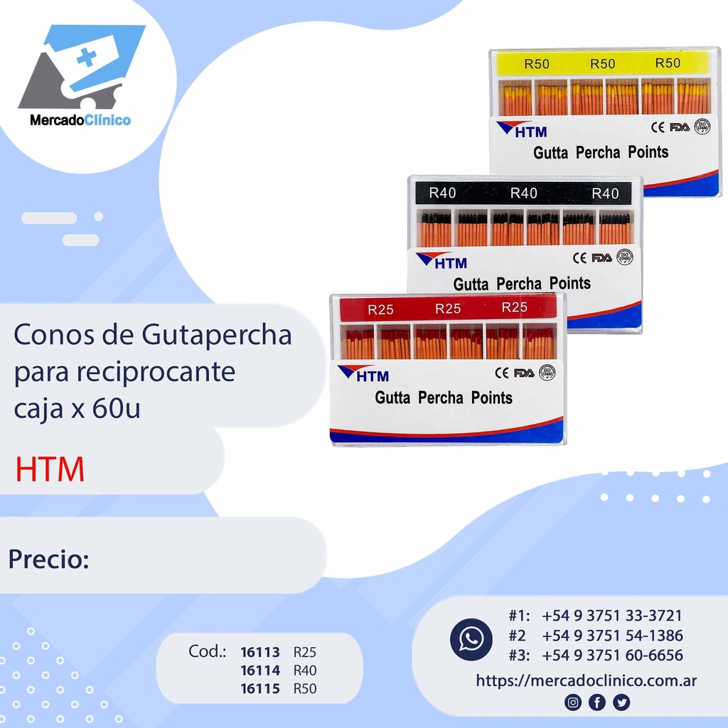 Conos Gutapercha  p/ reciprocante x 60u - HTM