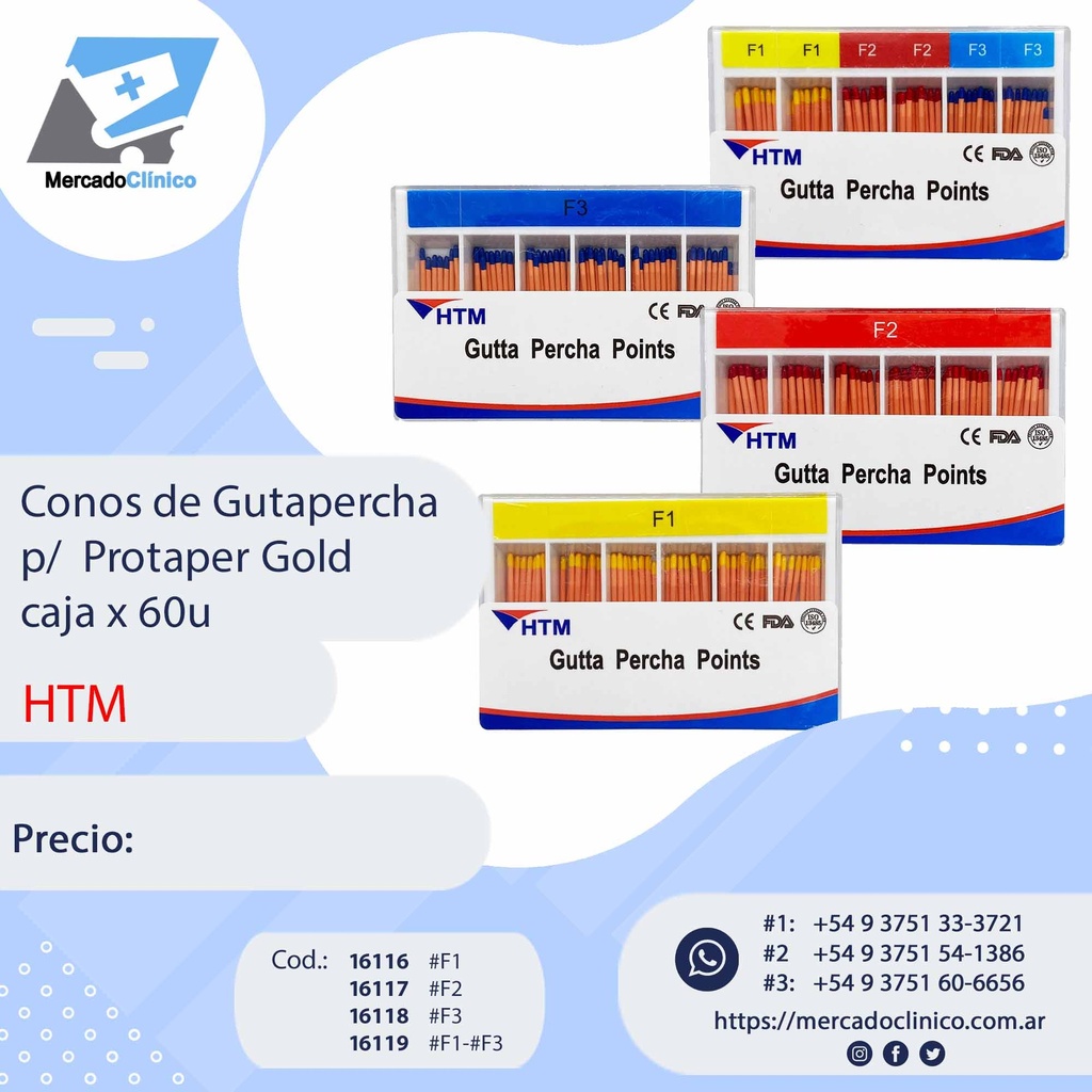 Conos de Gutapercha para Protaper Gold - caja x 60u. - HTM