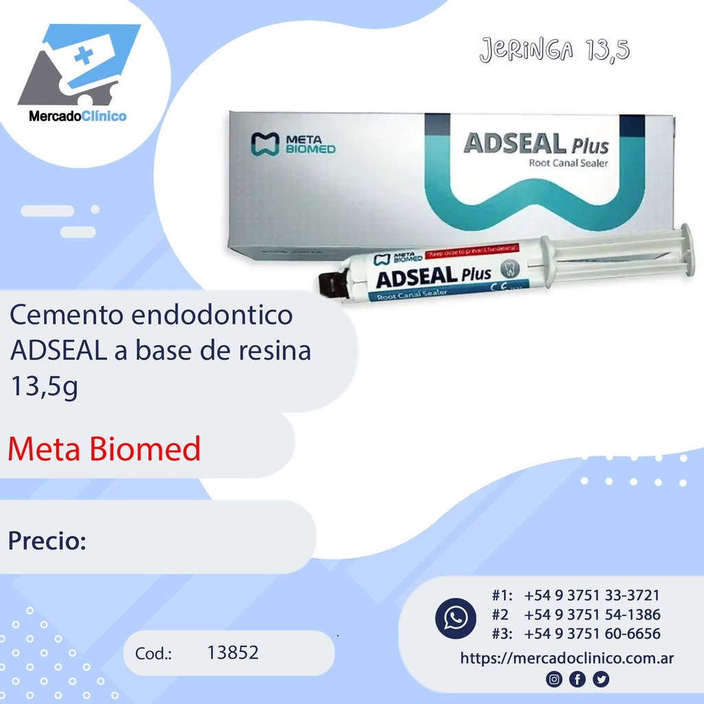 Cemento endodontico ADSEAL a base de  resina - 13,5g - META BIOMED