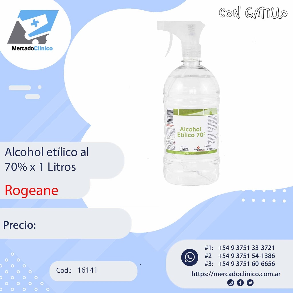 Alcohol etílico al  70% x 1 Litros gatillo difusor- ROGEANE