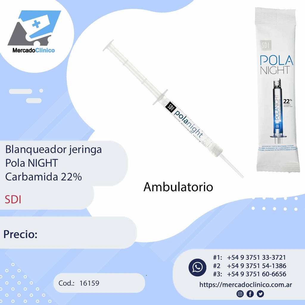 Blanqueador jeringa Pola NIGHT Carbamida 22% ambulatorio - SDI