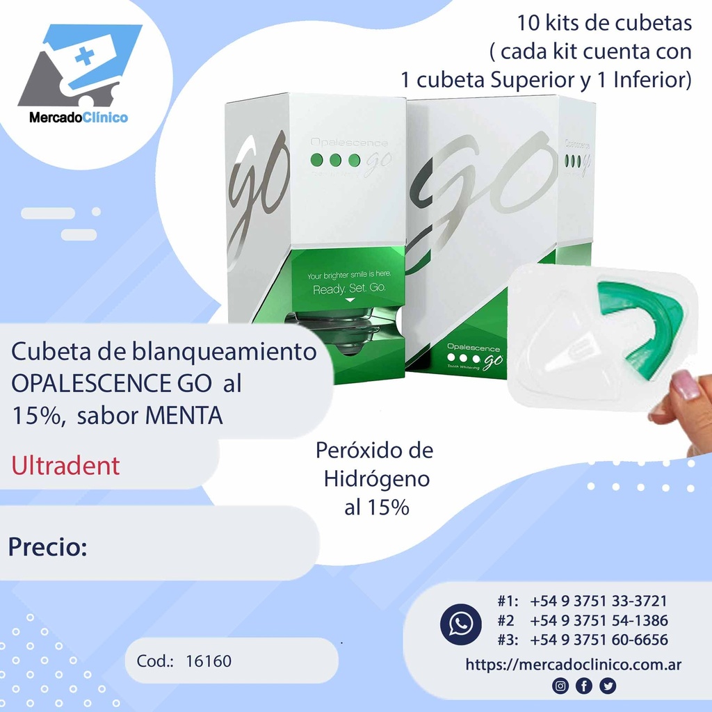 Cubetas de blanqueamiento OPALESCENCE GO  al 15%,  sabor MENTA - ULTRADENT