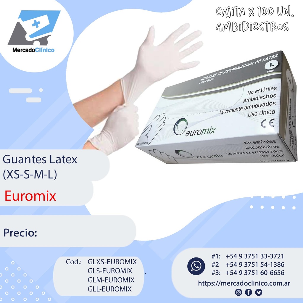 Guantes LATEX - Cajita x 100 Un -Euromix
