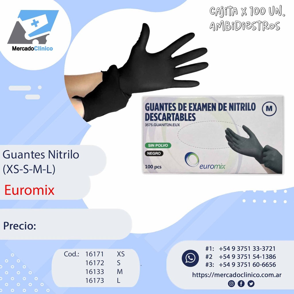 Guantes de nitrilo NEGRO (x100) - Euromix