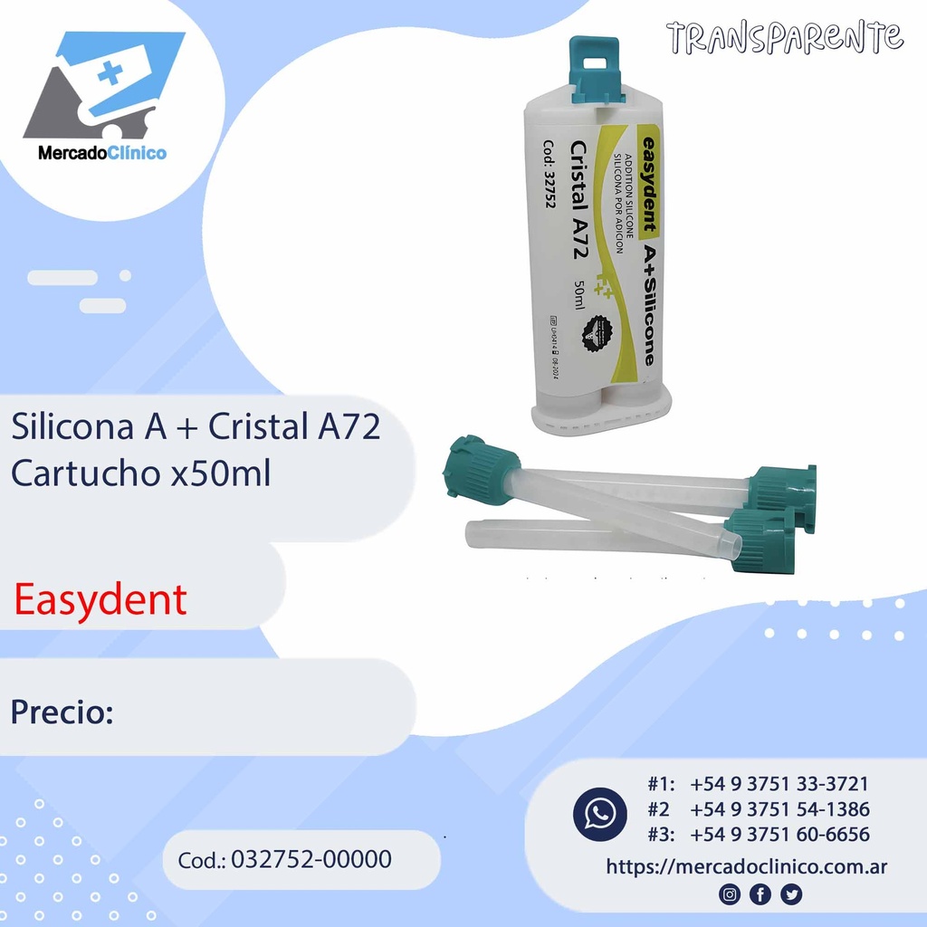 Silicona A + CSilicona A + Cristal A72 Cartucho x50ml - Easydentristal A72 Cartucho x50ml