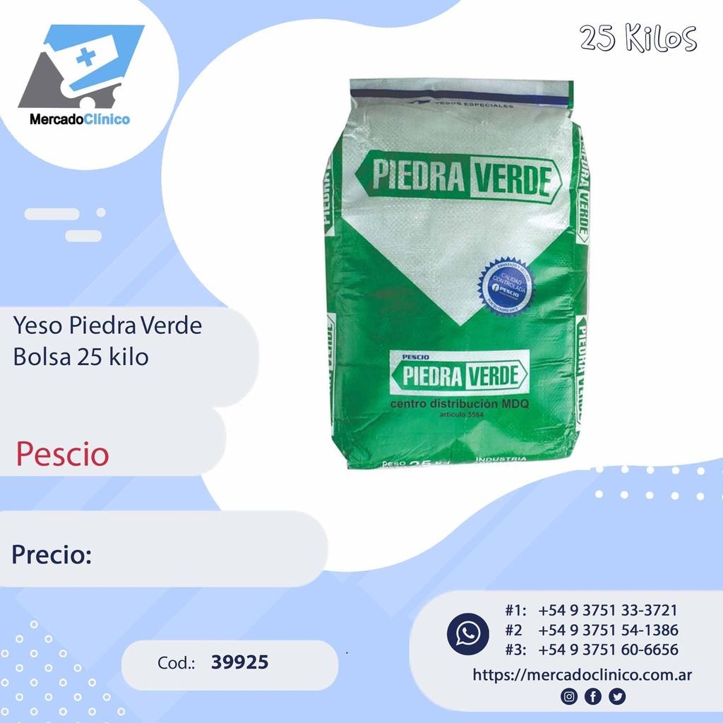 YESO PIEDRA Verde x 25 Kg - Pescio
