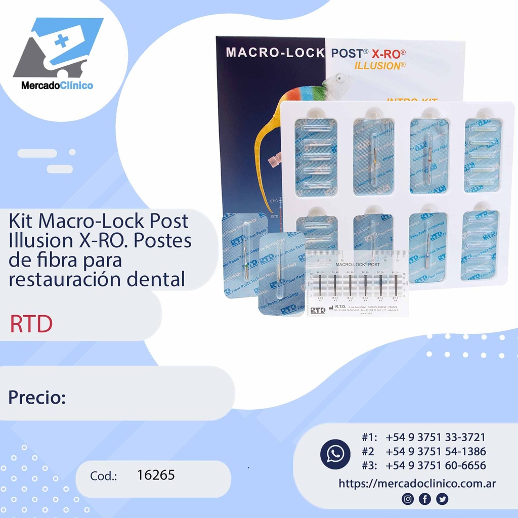 Kit Macro-Lock Post Illusion X-RO. Postes de fibra para restauración dental - RTD