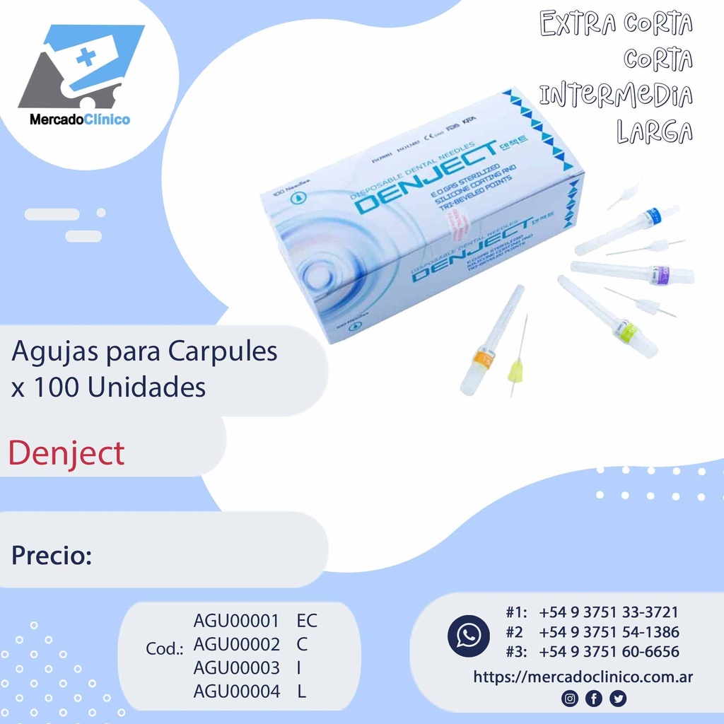 Agujas para Carpules x 100 Un - Denject