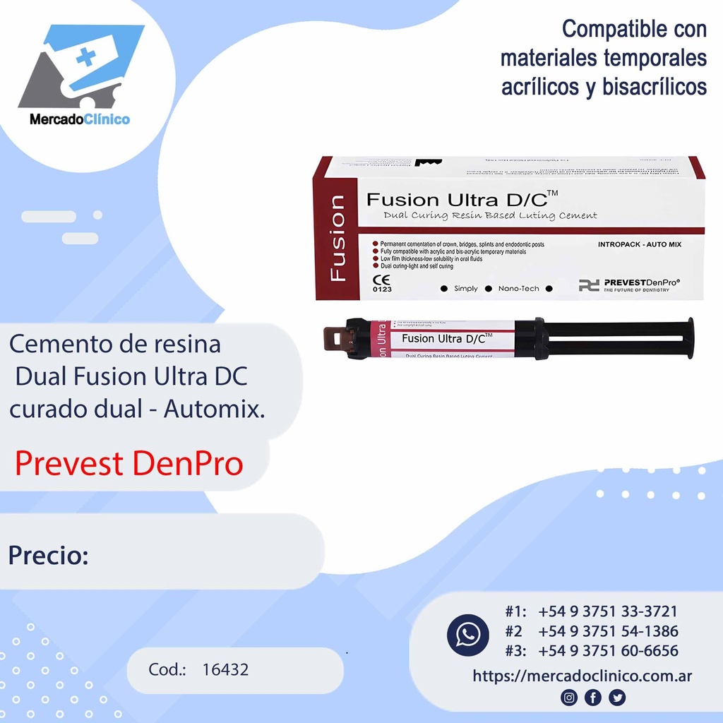 Cemento de resina Dual Fusion Ultra DC curado dual - Automix - Prevest