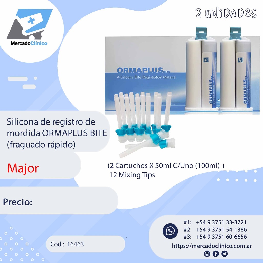 Silicona de registro de mordida ORMAPLUS BITE (fraguado rápido) - MAJOR
