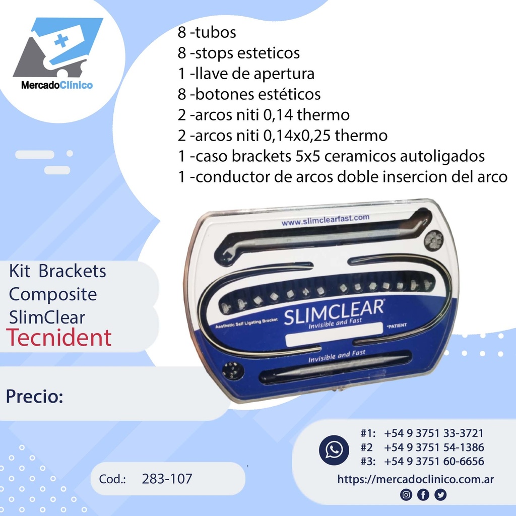 KIT Brackets ESTÉTICO Autoligado - SLIMCLEAR 0,22 -  7x7  - Tecnident - 283-107
