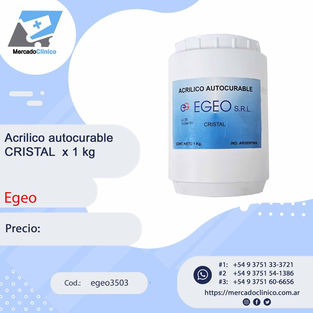 Acrílico autocurado CRISTAL - 1KG - Egeo