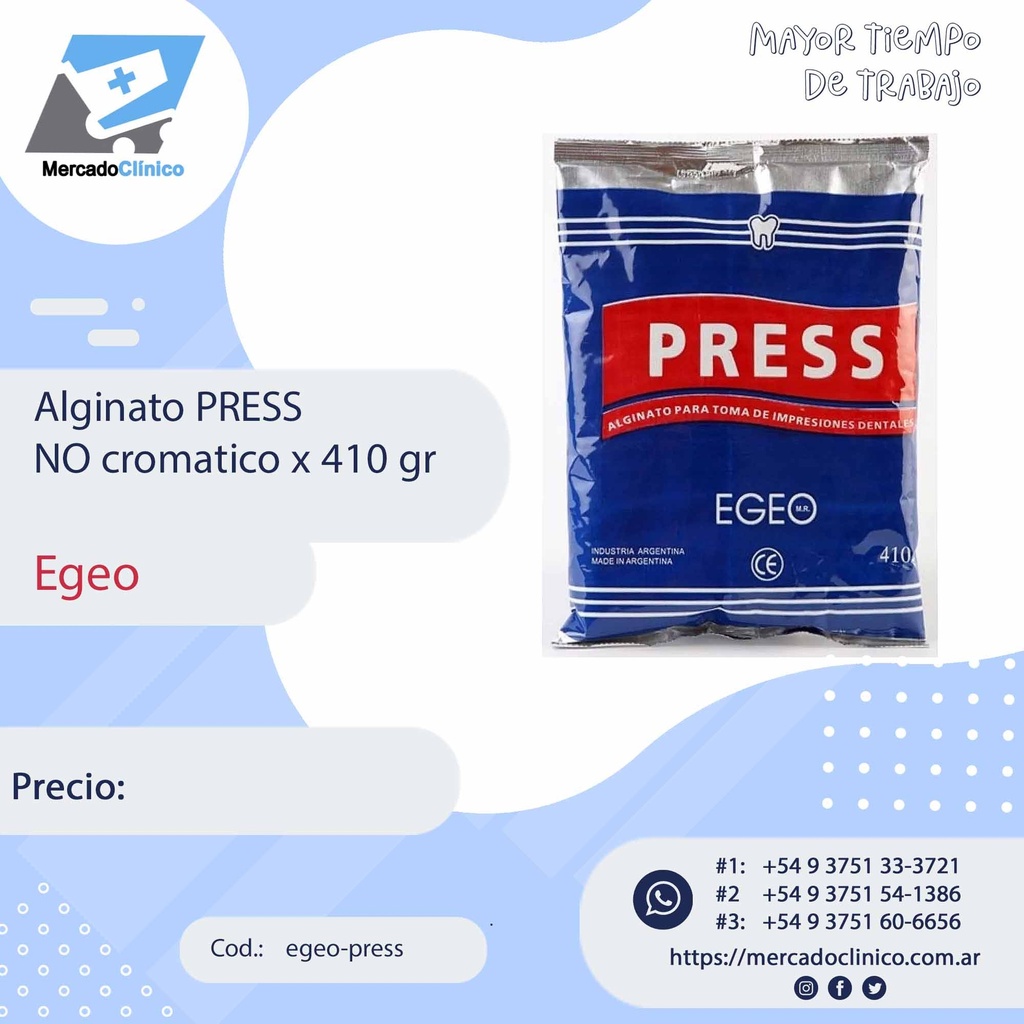 Alginato PRESS - No cromático x 410 gr - Egeo