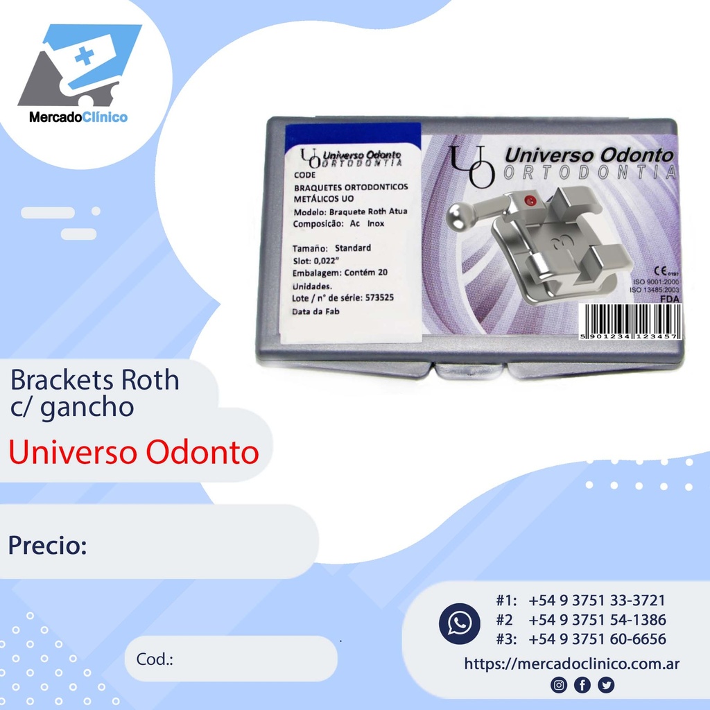 Bracket ATUA - Standard - ROTH 0.22 - Metalico - Universo Odonto